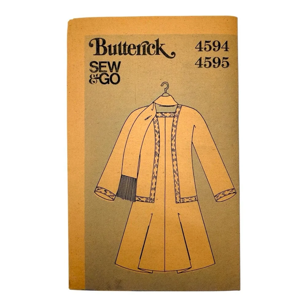 VTG 1977 Butterick Sewing Pattern Misses Jacket Dress & Scarf Size 12 #4594